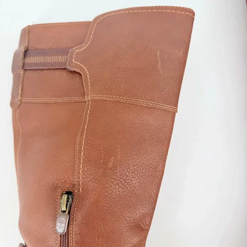 Timberland Stratham Heights Womens Brown Leather Wedge Tall Knee Boots 9 Lined